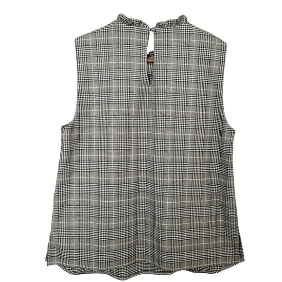 Zara Woman Sleeveless Plaid Top Size S Black/White/Blue Ruffle Detail Office - Picture 2 of 8